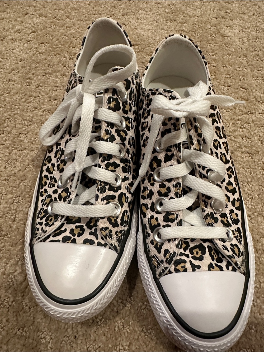 Converse Leopard Print Low Top Sneakers - White, Tan, Black